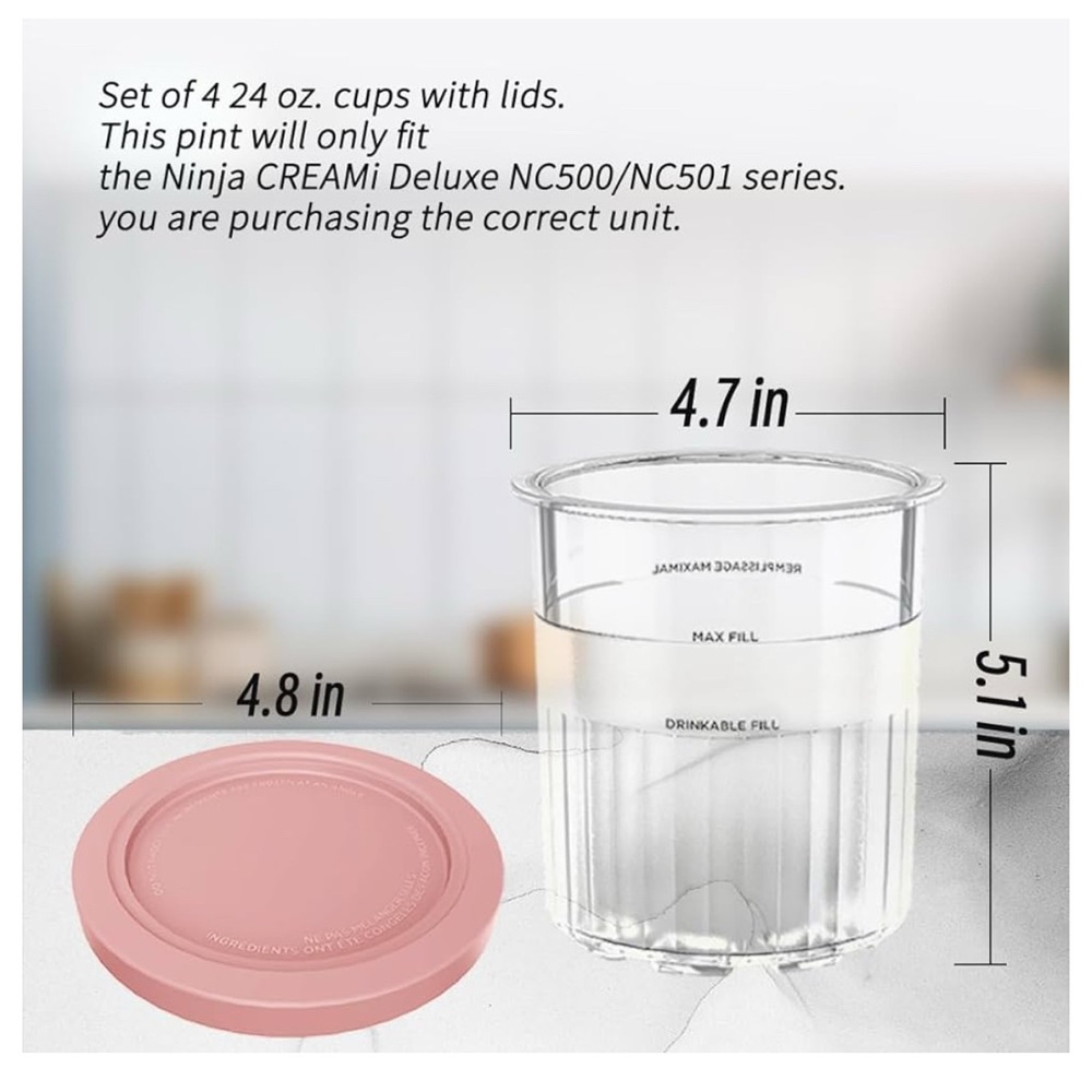 Premium 24 Oz. Pint Ninja Creami Deluxe Containers 4 Pack - Picture 4 of 8